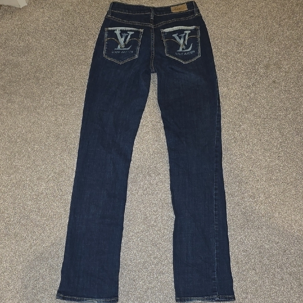 Dark Blue Flare Jeans with LV iconic Pattern - Picture 3 of 8